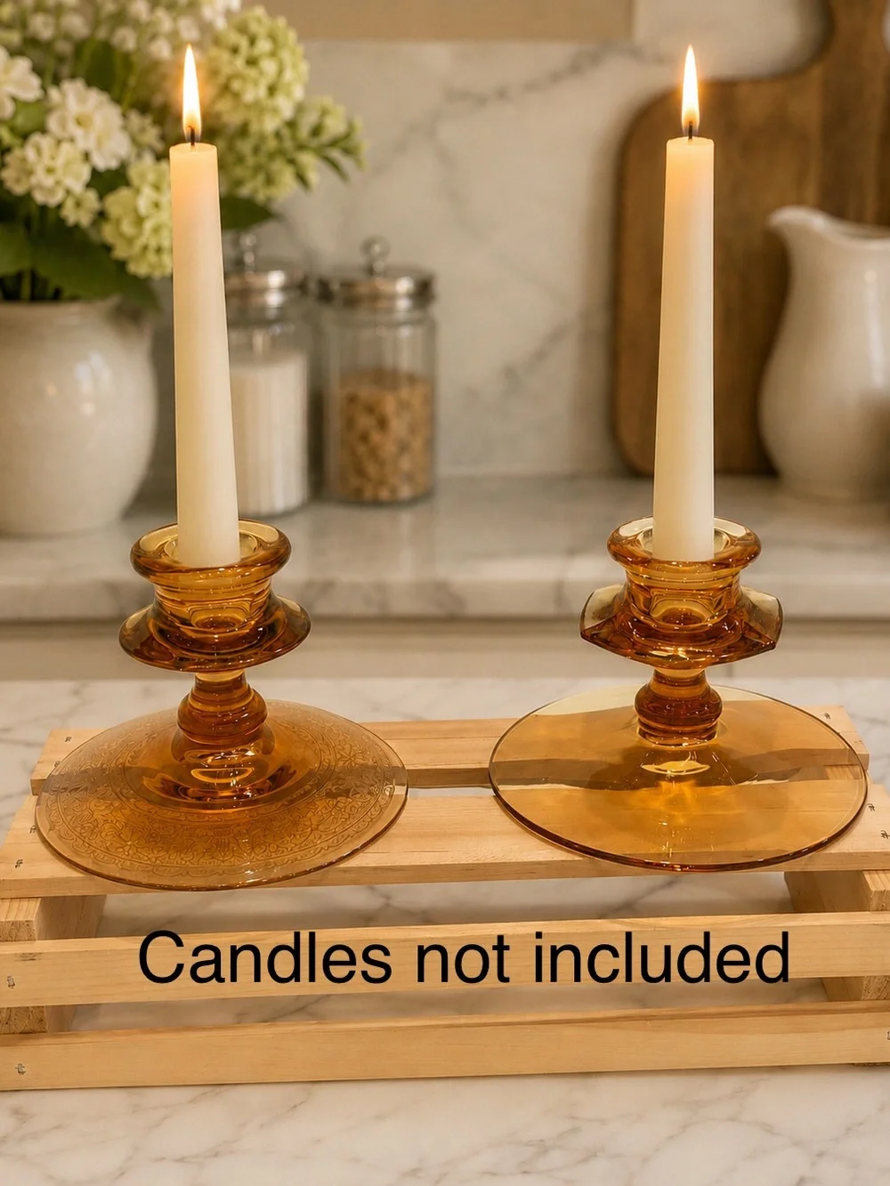 Mix & Matched Fostoria Amber Glass Candle Stick Holders | EUC